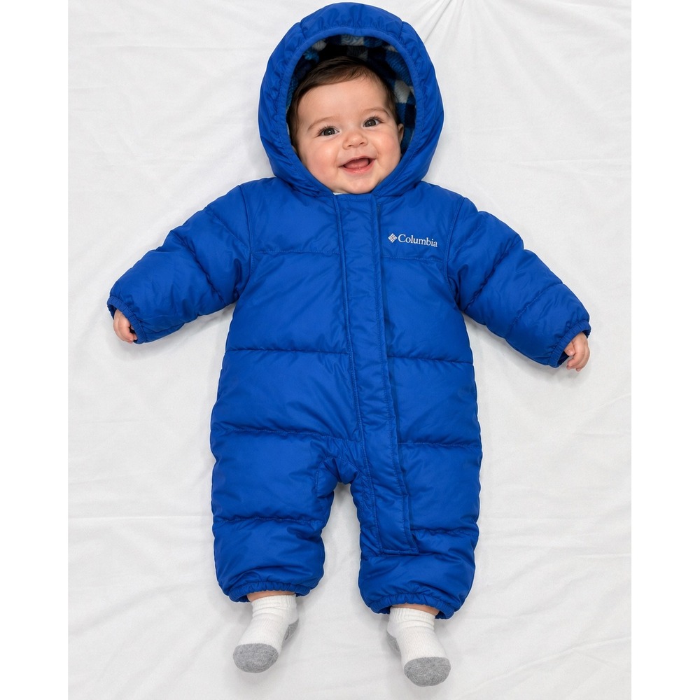 Columbia Snuggly Bunny Bunting Infant 0-3 Months Blue Plaid Fleece Snowsuit